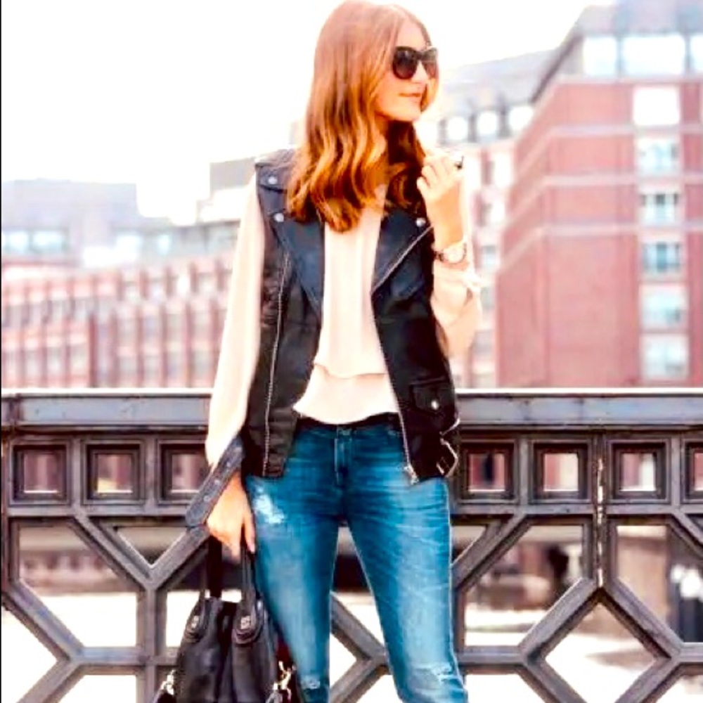 June Brown Butter Leather Diagonal Zipper Motorcycle biker Vest XS high collar